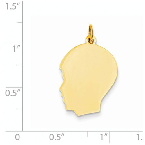 10k yellow gold 17mm boy head facing left silhouette engravable disc pendant charm engraved personalized monogram