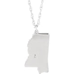 將圖片載入圖庫檢視器 14k 10k Yellow Rose White Gold Diamond Silver Mississippi MS State Map Personalized City Necklace
