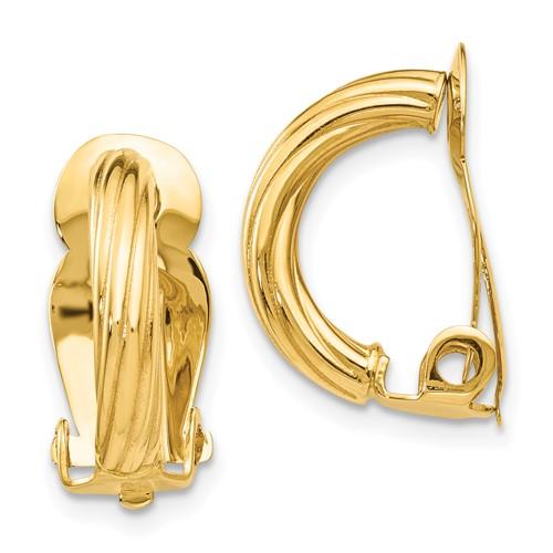 14k yellow gold non pierced clip on omega back j hoop earrings