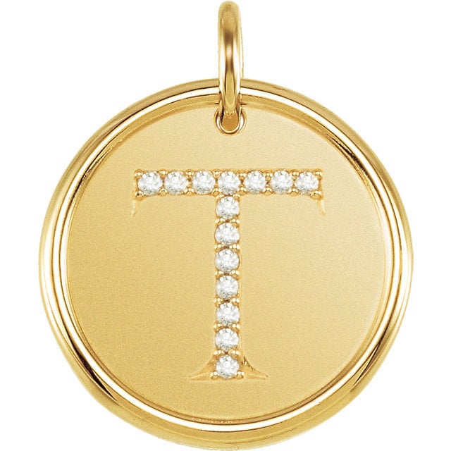 14k yellow rose white gold genuine diamond uppercase letter t initial alphabet pendant charm custom made to order personalized engraved