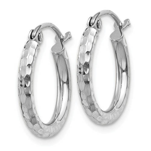 14k White Gold Diamond Cut Round Hoop Earrings 15mm x 2mm