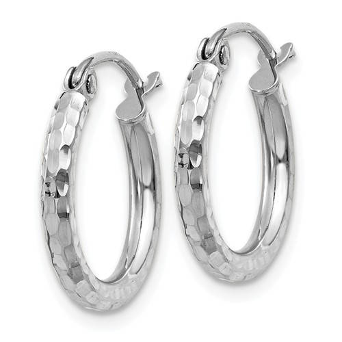 14k white gold diamond cut round hoop earrings 15mm x 2mm