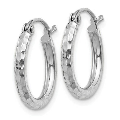14k white gold diamond cut round hoop earrings 15mm x 2mm