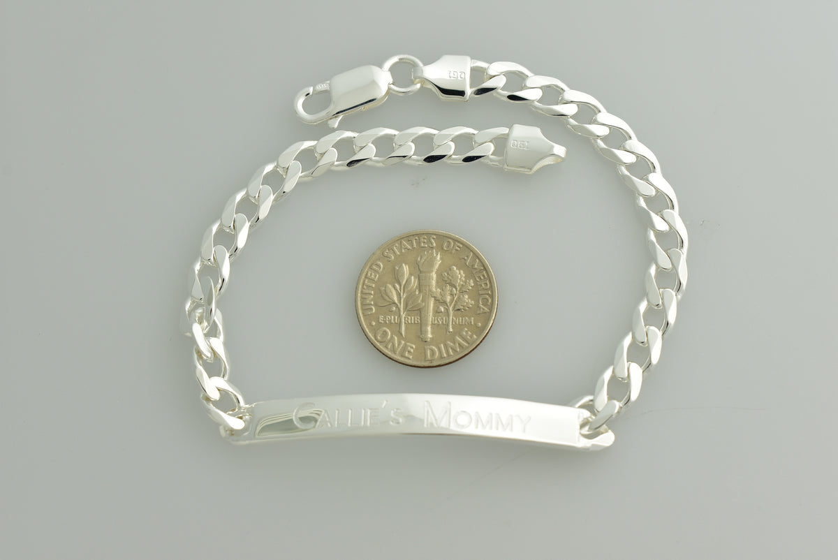 solid sterling silver engravable curb link id bracelet engraved personalized name initials dates