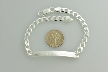solid sterling silver engravable curb link id bracelet engraved personalized name initials dates