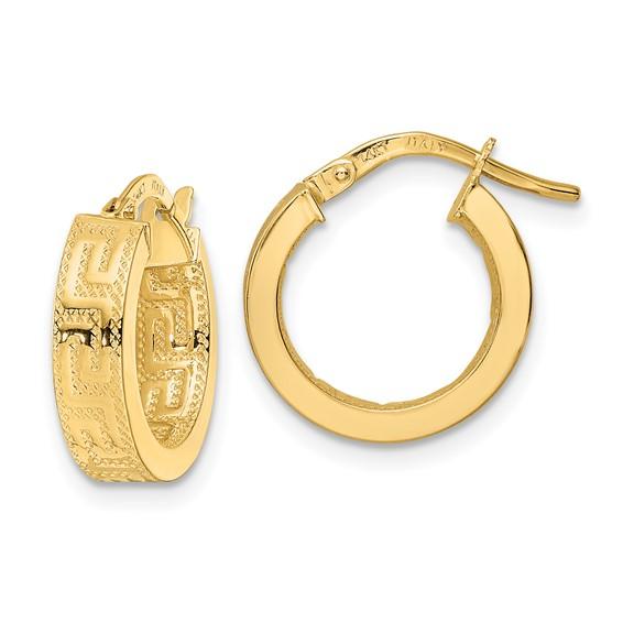 14k yellow gold greek key square tube round hoop earrings