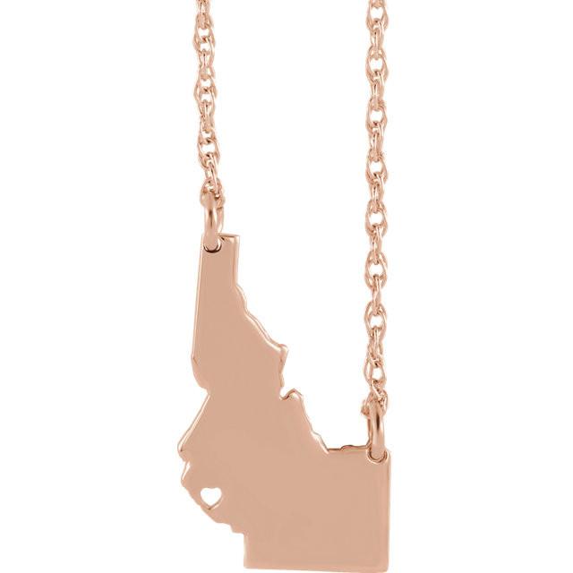 14k Gold 10k Gold Silver Idaho State Map Necklace Heart Personalized City
