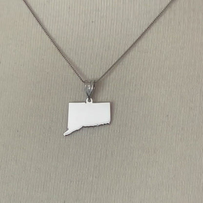 14K Gold or Sterling Silver Connecticut CT State Map Pendant Charm Personalized Monogram