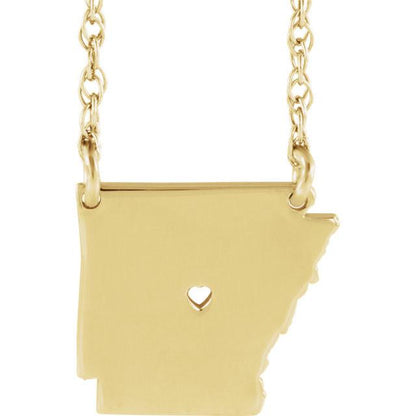 14k gold 10k gold silver arkansas state map necklace heart personalized city