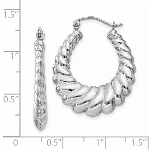 14k white gold shrimp scalloped twisted classic hoop earrings