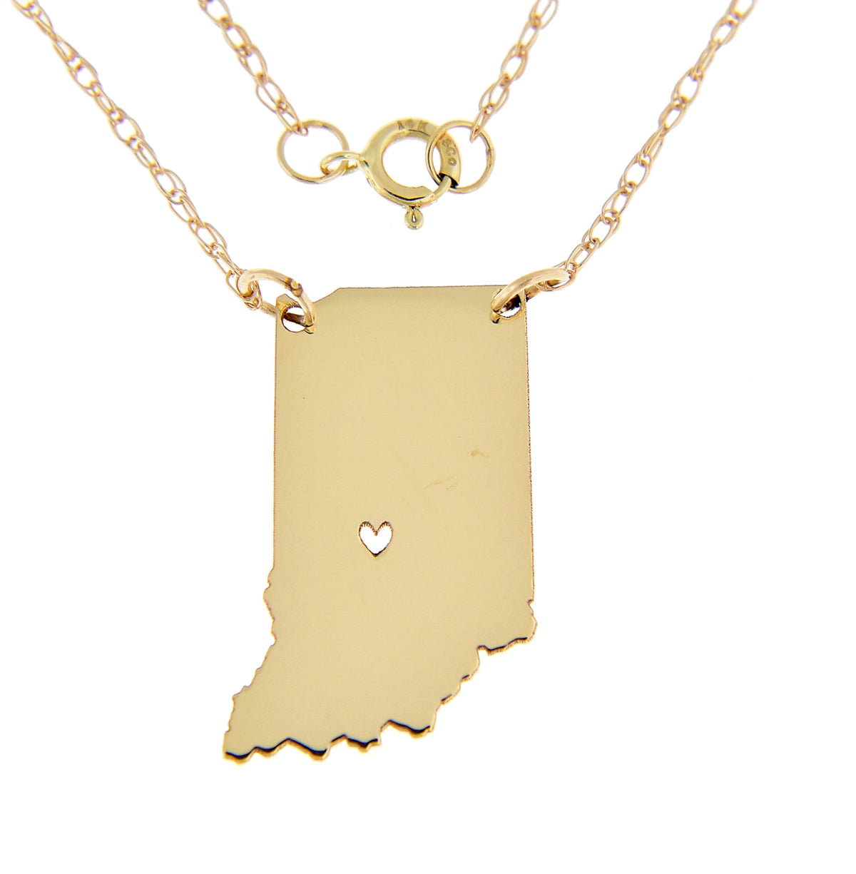 14k gold 10k gold silver indiana state map necklace heart personalized city