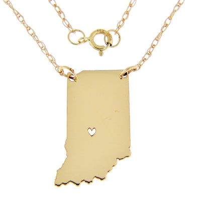 14k gold 10k gold silver indiana state map necklace heart personalized city