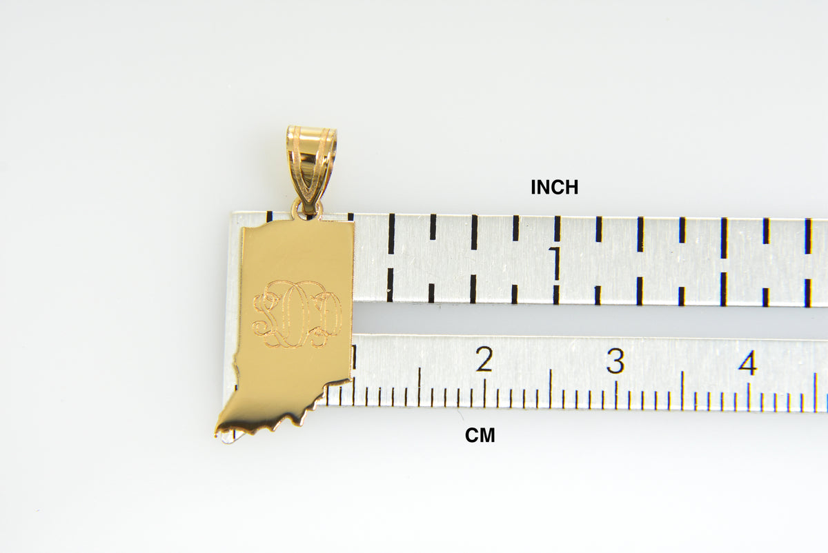 14k gold or sterling silver indiana in state map pendant charm personalized monogram