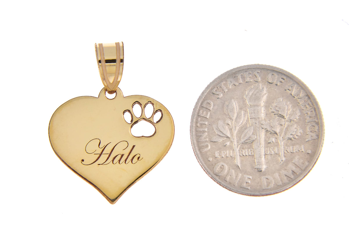 14k 10k yellow white gold or sterling silver paw print cut out personalized pendant charm