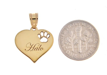 14k 10k yellow white gold or sterling silver paw print cut out personalized pendant charm