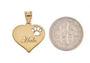 14k 10k Yellow White Gold or Sterling Silver Paw Print Cut Out Personalized Pendant Charm