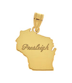 Load image into Gallery viewer, 14K Gold or Sterling Silver Wisconsin WI State Map Pendant Charm Personalized Monogram
