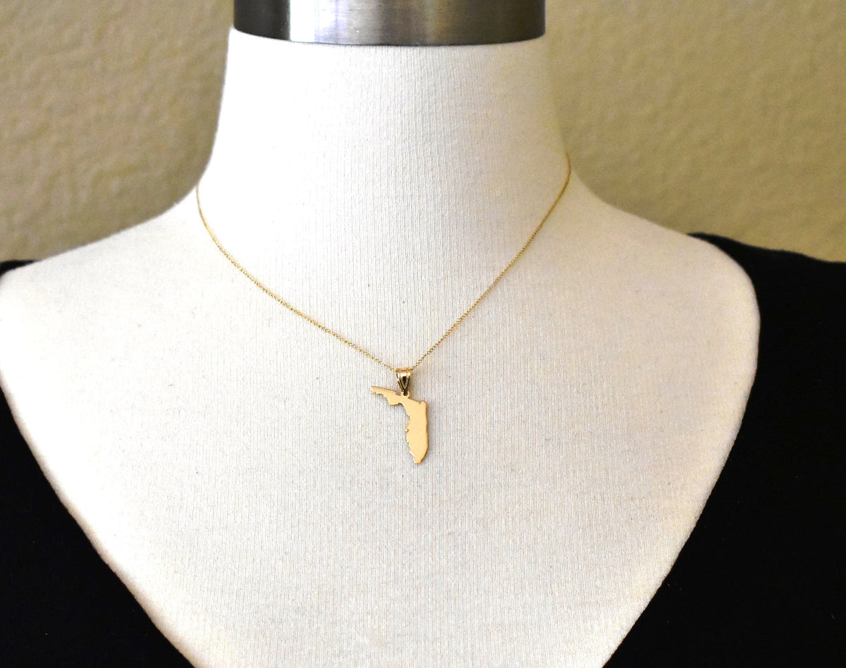 14k gold or sterling silver florida fl state map pendant charm personalized monogram