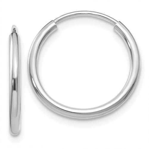 14k white gold small classic endless round hoop earrings 15mm x 1.5mm