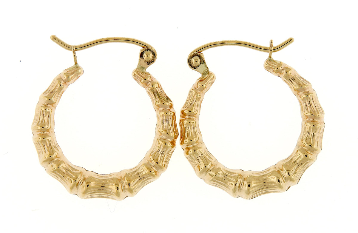 14k yellow gold bamboo hoop earrings 16mm