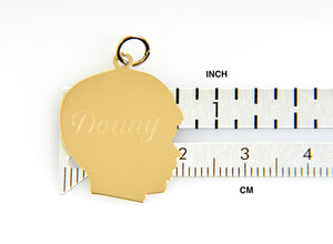 14k Yellow Gold 20mm Boy Head Facing Right Disc Pendant Charm Engraved Personalized