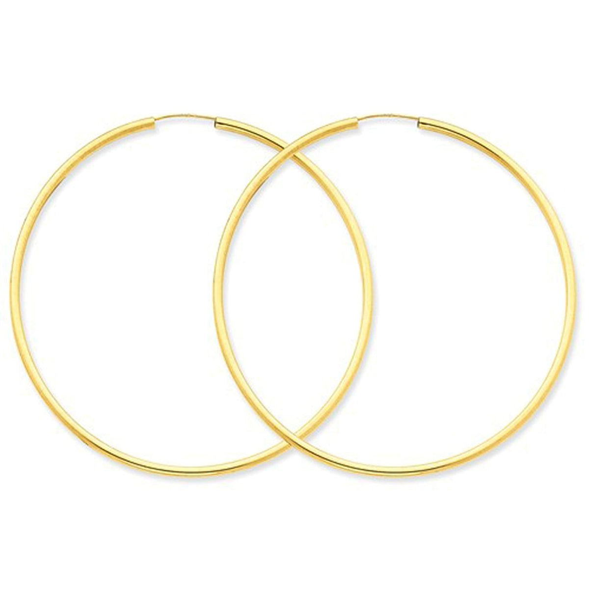 14k yellow gold round endless hoop earrings 64mm x 2mm