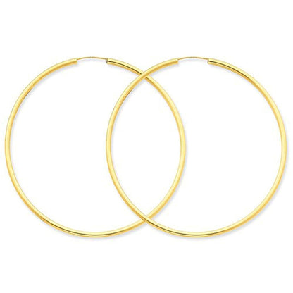 14k yellow gold round endless hoop earrings 64mm x 2mm