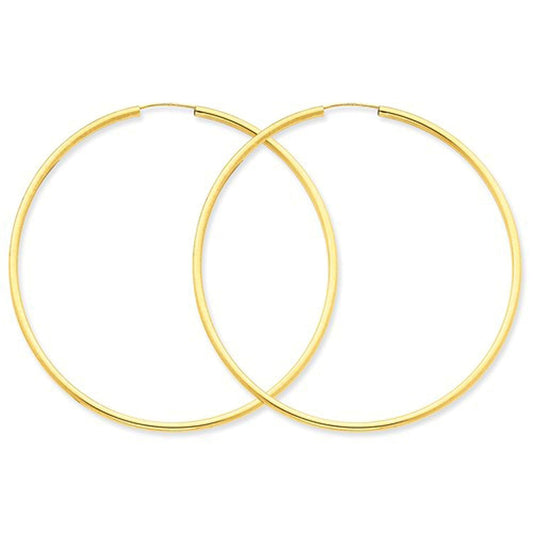14k yellow gold round endless hoop earrings 64mm x 2mm