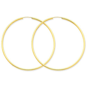 14k Yellow Gold Round Endless Hoop Earrings 64mm x 2mm
