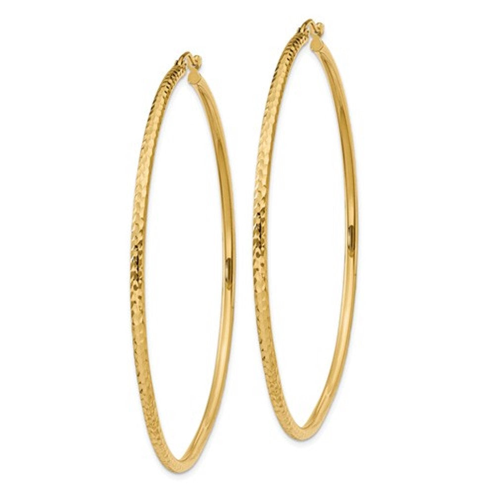 14k yellow gold diamond cut classic round hoop earrings 60mm x 2mm
