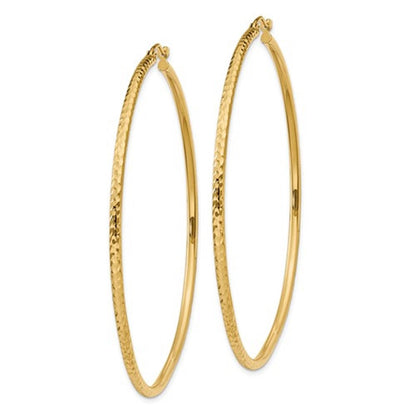 14k yellow gold diamond cut classic round hoop earrings 60mm x 2mm