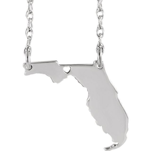 14k gold 10k gold silver florida fl state map necklace heart personalized city