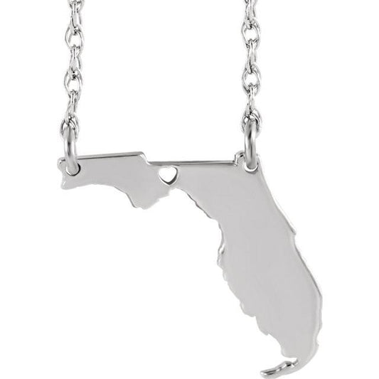 14k gold 10k gold silver florida fl state map necklace heart personalized city
