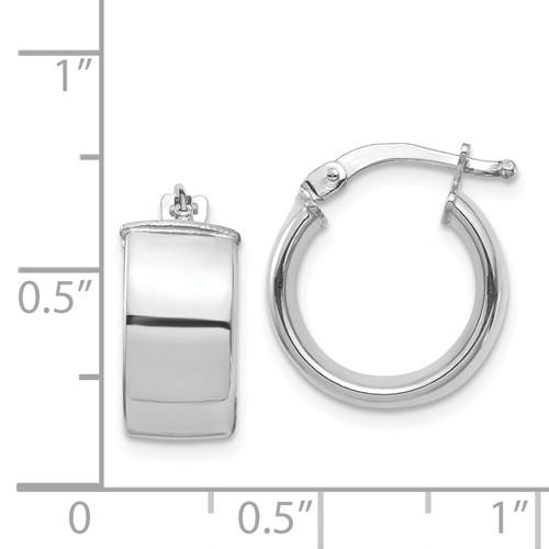 14k white gold round square tube hoop earrings 14mm x 7mm