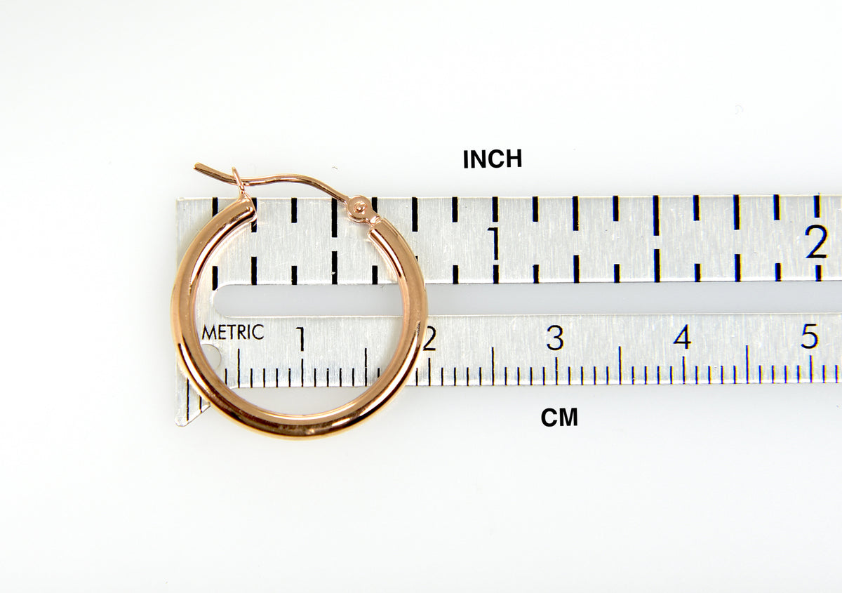 14k rose gold classic round hoop earrings 20mm x 2mm