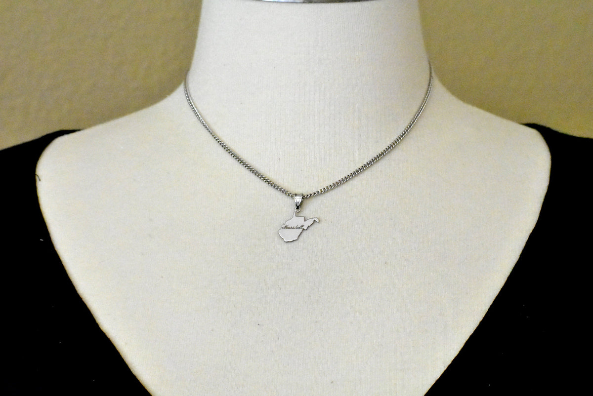 14k gold or sterling silver west virginia wv state map pendant charm personalized monogram