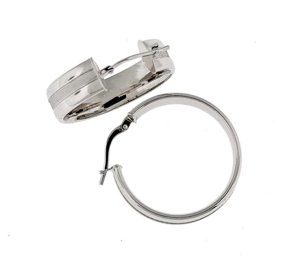 14k white gold round polished satin groove textured hoop earrings 25mm x 6.5mm
