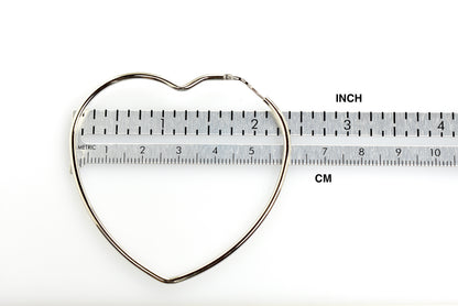 sterling silver rhodium plated 2.36 inch heart hoop earrings 60mm x 2mm
