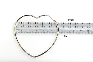 Sterling Silver Rhodium Plated 2.36 inch Heart Hoop Earrings 60mm x 2mm