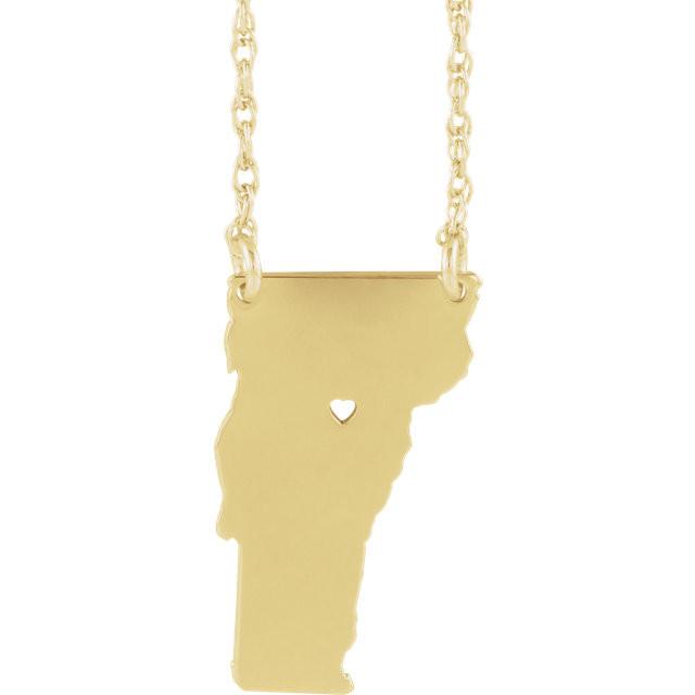14k gold 10k gold silver vermont vt state map necklace heart personalized city