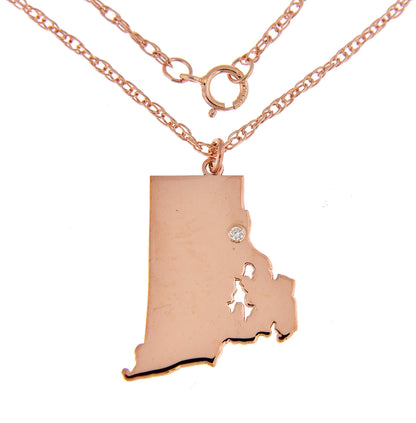 14k 10k yellow rose white gold diamond silver rhode island ri state map personalized city necklace