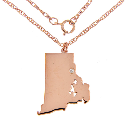 14k 10k yellow rose white gold diamond silver rhode island ri state map personalized city necklace