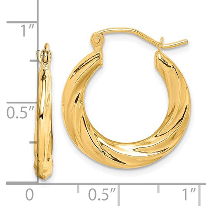 10k yellow gold shrimp round hoop earrings 20mm x 3mm