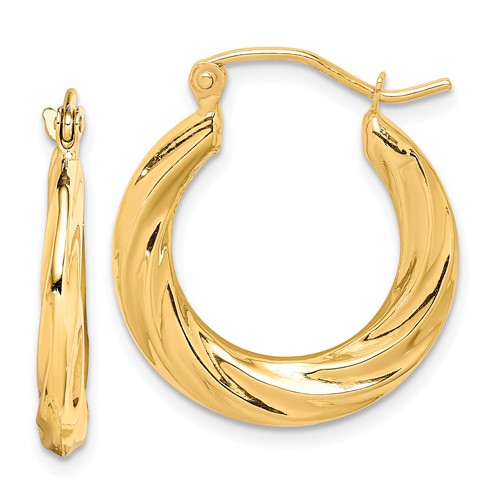 10k yellow gold shrimp round hoop earrings 20mm x 3mm