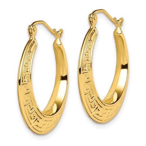 10k yellow gold shrimp greek key hoop earrings 25mm x 23mm