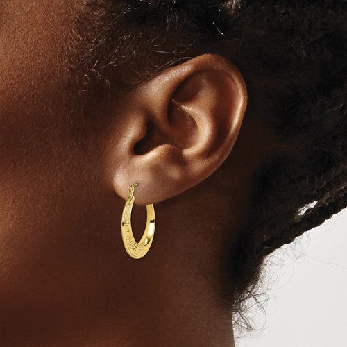 10k yellow gold shrimp greek key hoop earrings 25mm x 23mm