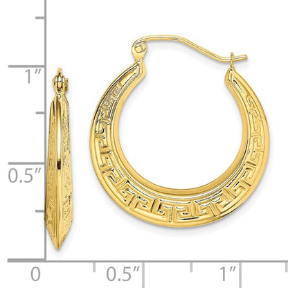 10k yellow gold shrimp greek key hoop earrings 25mm x 23mm