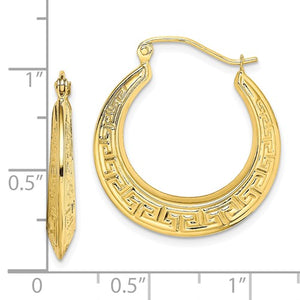 10K Yellow Gold Shrimp Greek Key Hoop Earrings 25mm x 23mm