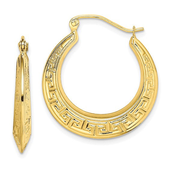 10k yellow gold shrimp greek key hoop earrings 25mm x 23mm