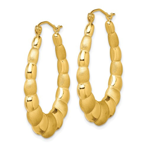10k yellow gold shrimp hoop earrings click top satin polished 35mm x 24mm